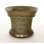 A massive Dutch bronze mortar, rdated 1696, of tapering form, cast with a band reading 'Wibrans