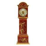 A miniature porcelain longcase clock,early 20th century, with French drum movement, the case