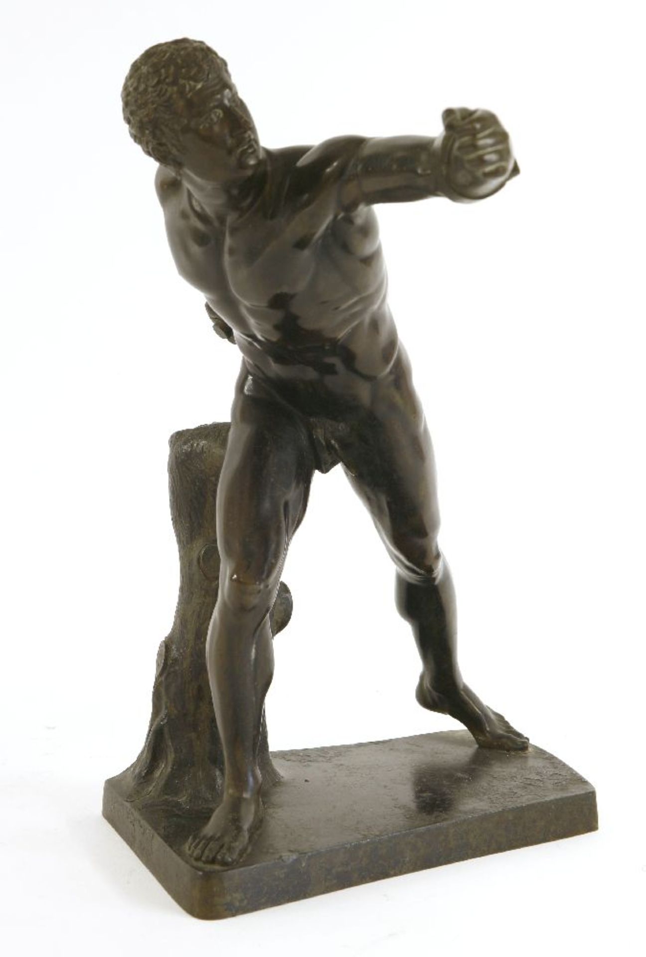 A bronze figure of an athlete, 19th century, after The Borghese Gladiator, 40cm high'The Borghese