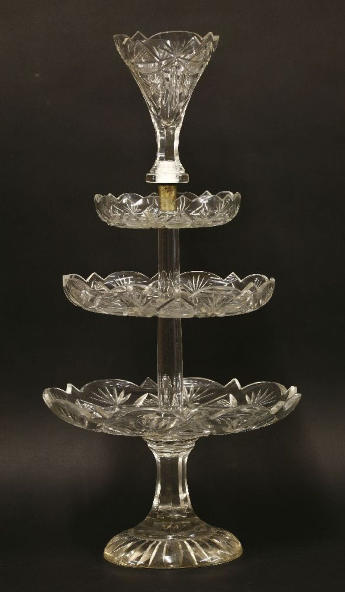 A Victorian three-tier cut-glass epergne,57cm high