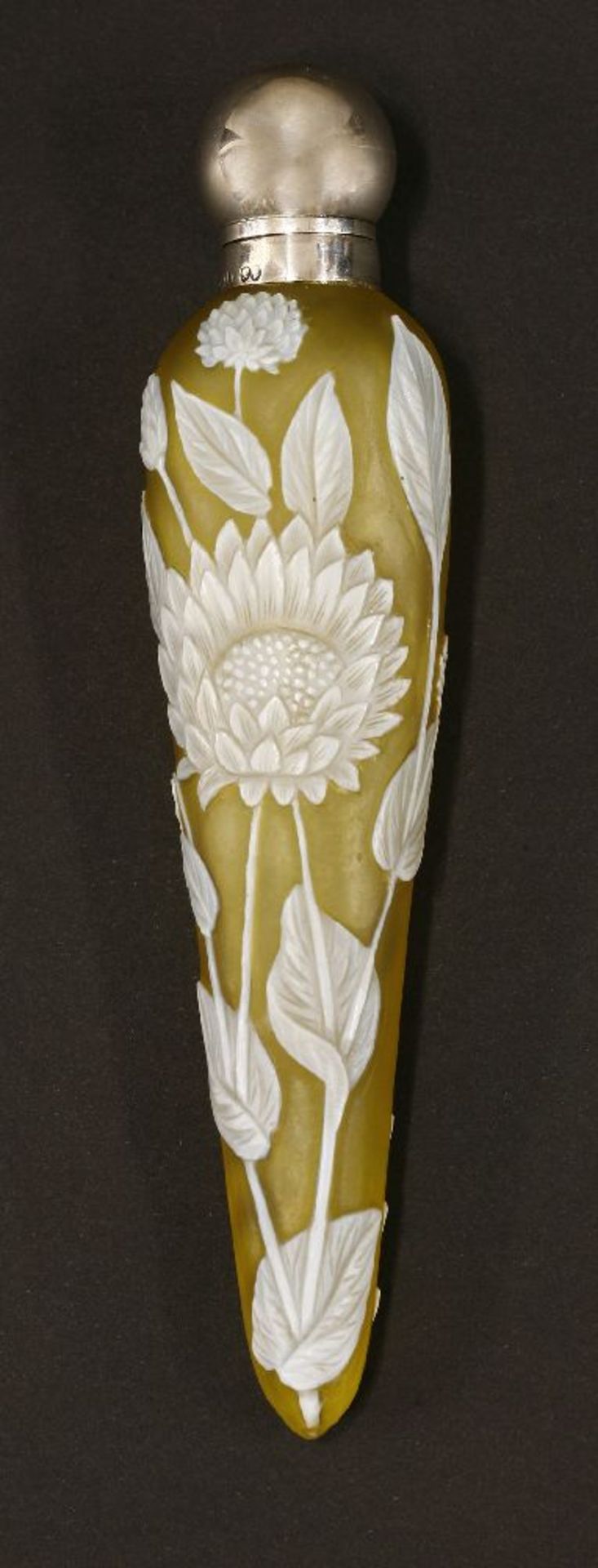 A cameo glass scent bottle,by Thomas Webb & Co, Stourbridge, the yellow glass body of elongated