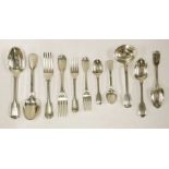 A matched canteen of George III and later cutlery,in the old English reed pattern, to include:12