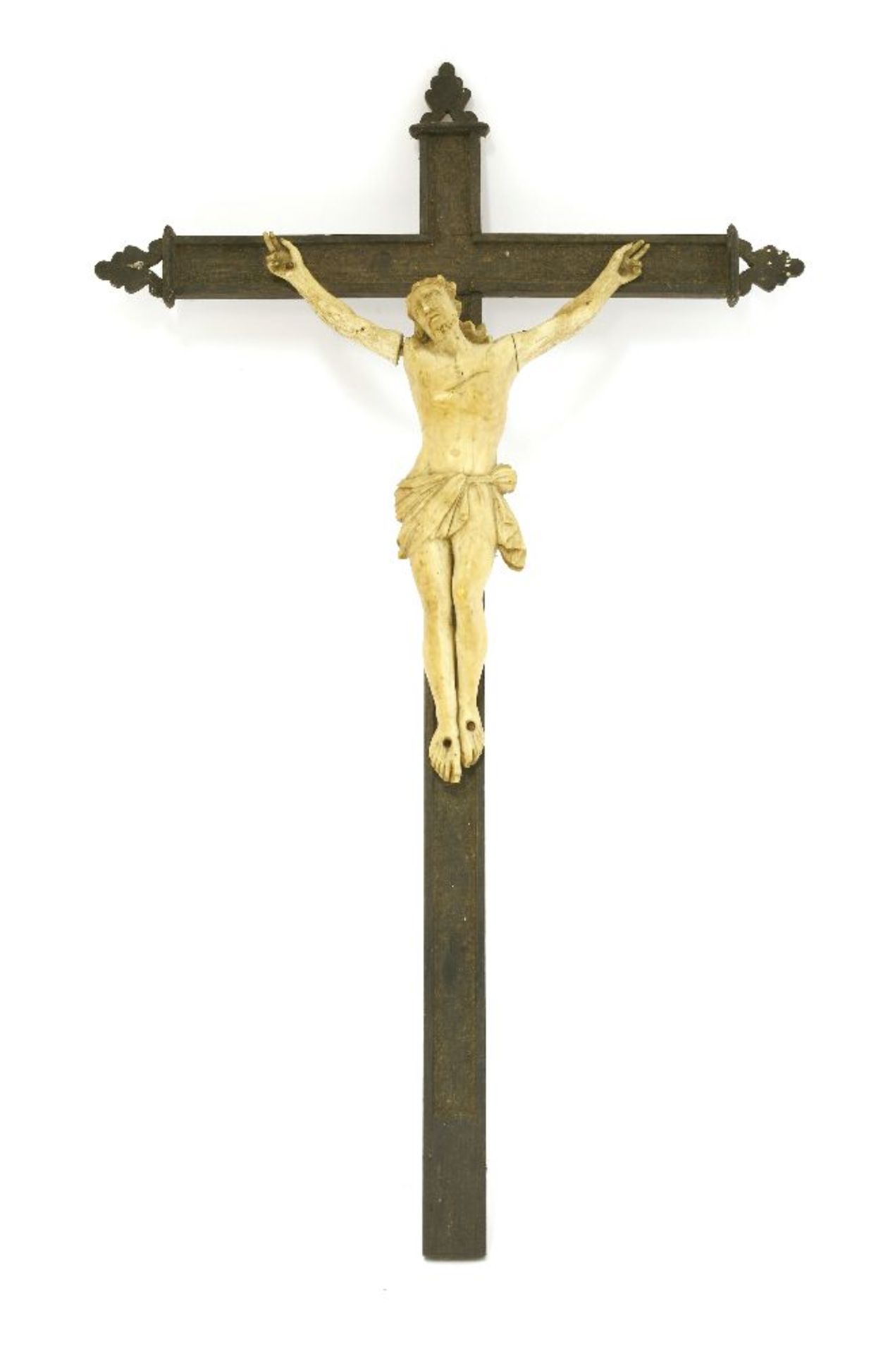 An ivory crucifix,19th century, with Christ on an ebonised cross,36cm highProvenance: The Estate