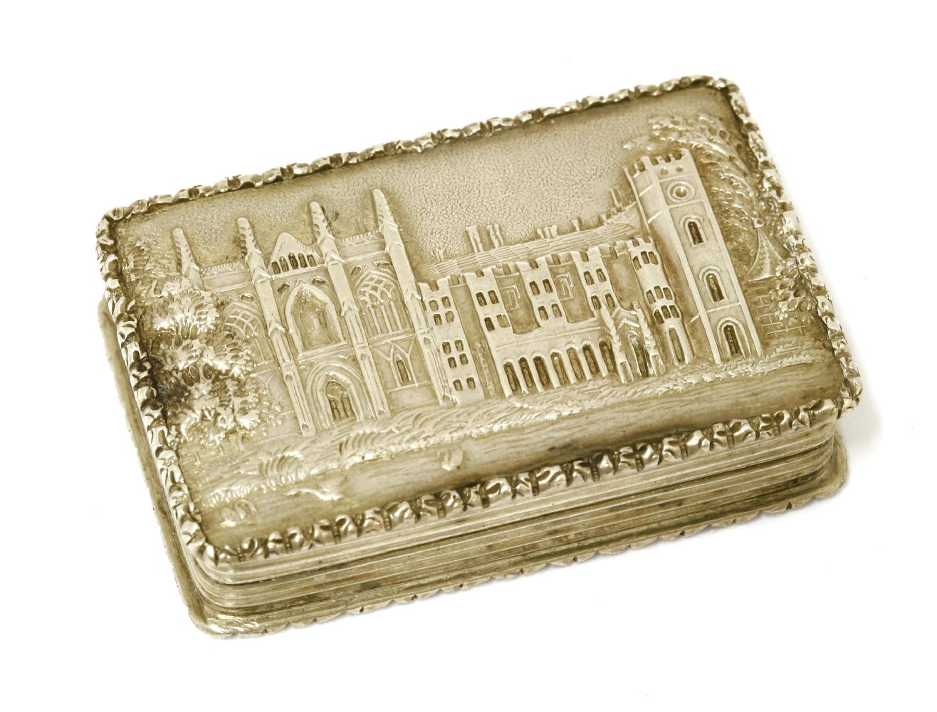 A silver top vinaigrette,Nathaniel Mills, Birmingham 1837,the cover with a view of Newstead Abbey,