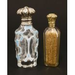 Two Victorian clear glass scent bottles,one Bohemian overlaid with pale blue and white, with cut