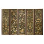 Five Victorian découpage scrap screen panels,each 206 x 64cm, later framed (5)