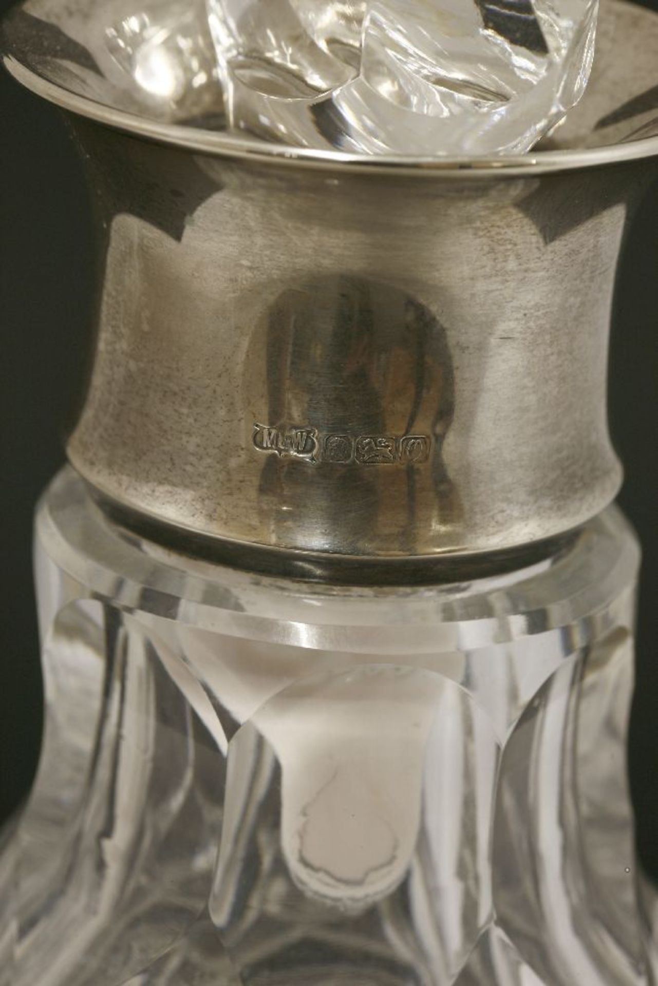 A large silver decanter,London, 1988,with a heavy glass body,32.5cm high - Image 2 of 2