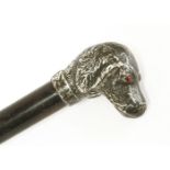 A Victorian novelty silver dog's head-handled walking stick,maker W.S, London 1887,the handle in the