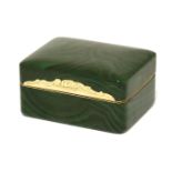 A malachite and gold miniature dressing table box,probably French, 19th century,the hinged lid