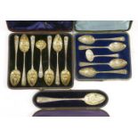 A George IV provincial silver basting spoon,J Barber and W Whitewell, York 1821 (cased),a matched