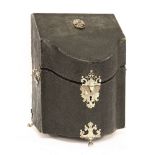 A Georgian shagreen knife box,by 'IW',with silver handles, lock plate, hinges and ball and claw