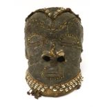 A Kuba Bwoon helmet mask,c.1900, Democratic Republic of Congo, with applied shells and hessian,