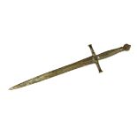 A Saxon left-hand dagger,the flattened diamond section blade with characteristic hilt with a