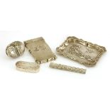 A mixed lot of silver items, various dates and makers,comprising:a late Victorian trinket tray,
