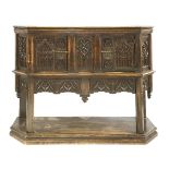 A French oak and walnut buffet, 19th century, with a pair of ecclesiastical tracery carved panel