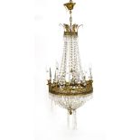 A Louis Philippe six-light hanging electrolier,with cut glass finials and prismatic drops, 110cm