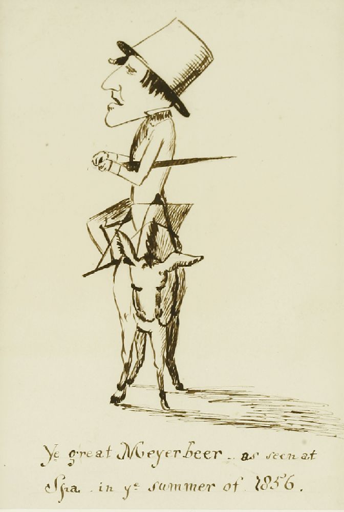 Follower of Edward Lear 'YE GREAT MEYERBEER AS SEEN AT SPA IN YE SUMMER OF 1856' - A CARICATURE OF