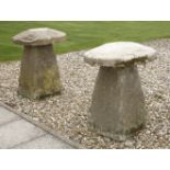 A pair of staddle stones,each in two parts,80 and 83cm high (2)