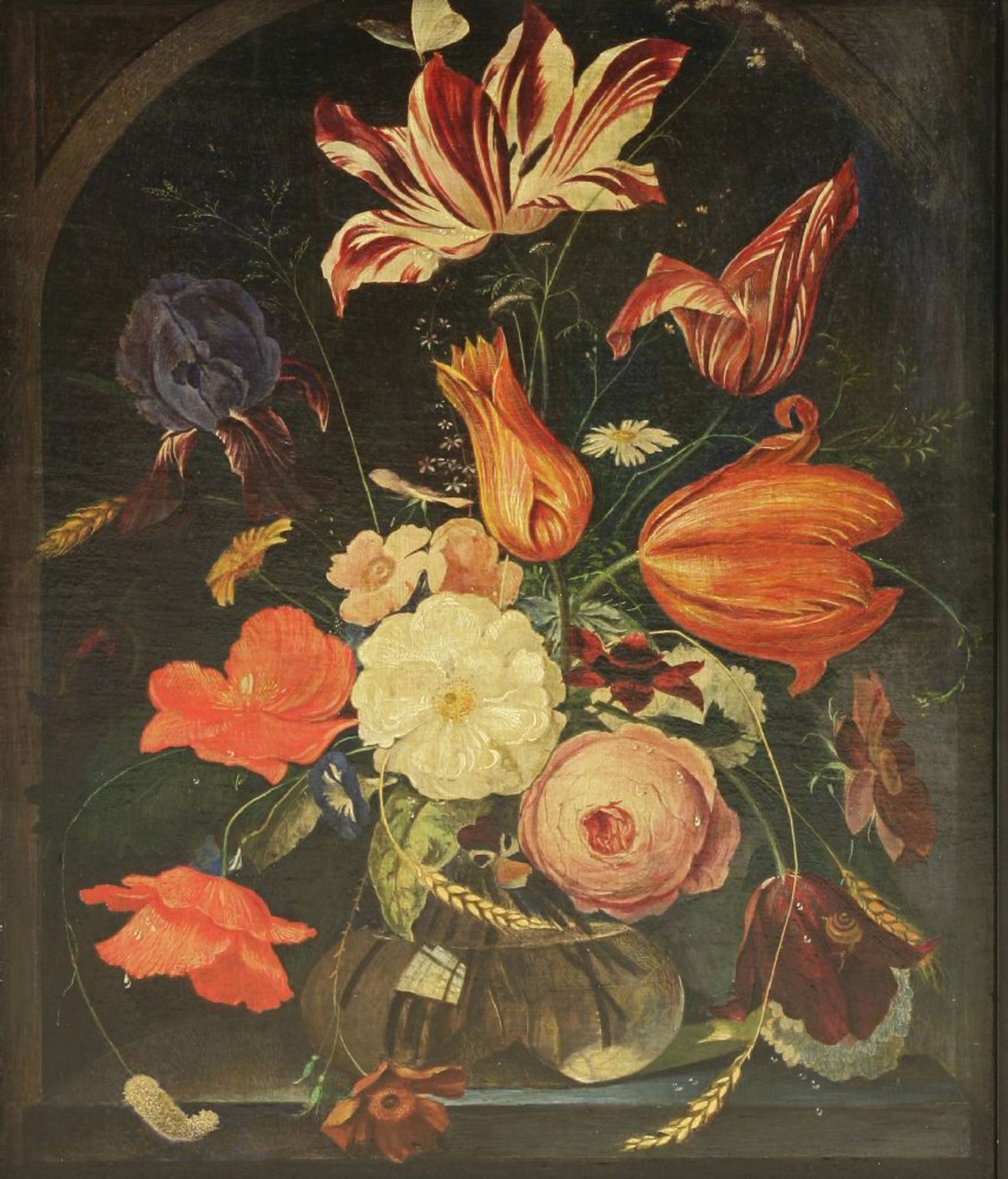Manner of Nicolaes van VerendaelA STILL LIFE OF FLOWERS IN A GLASS VASE IN A NICHEOil on panel52 x