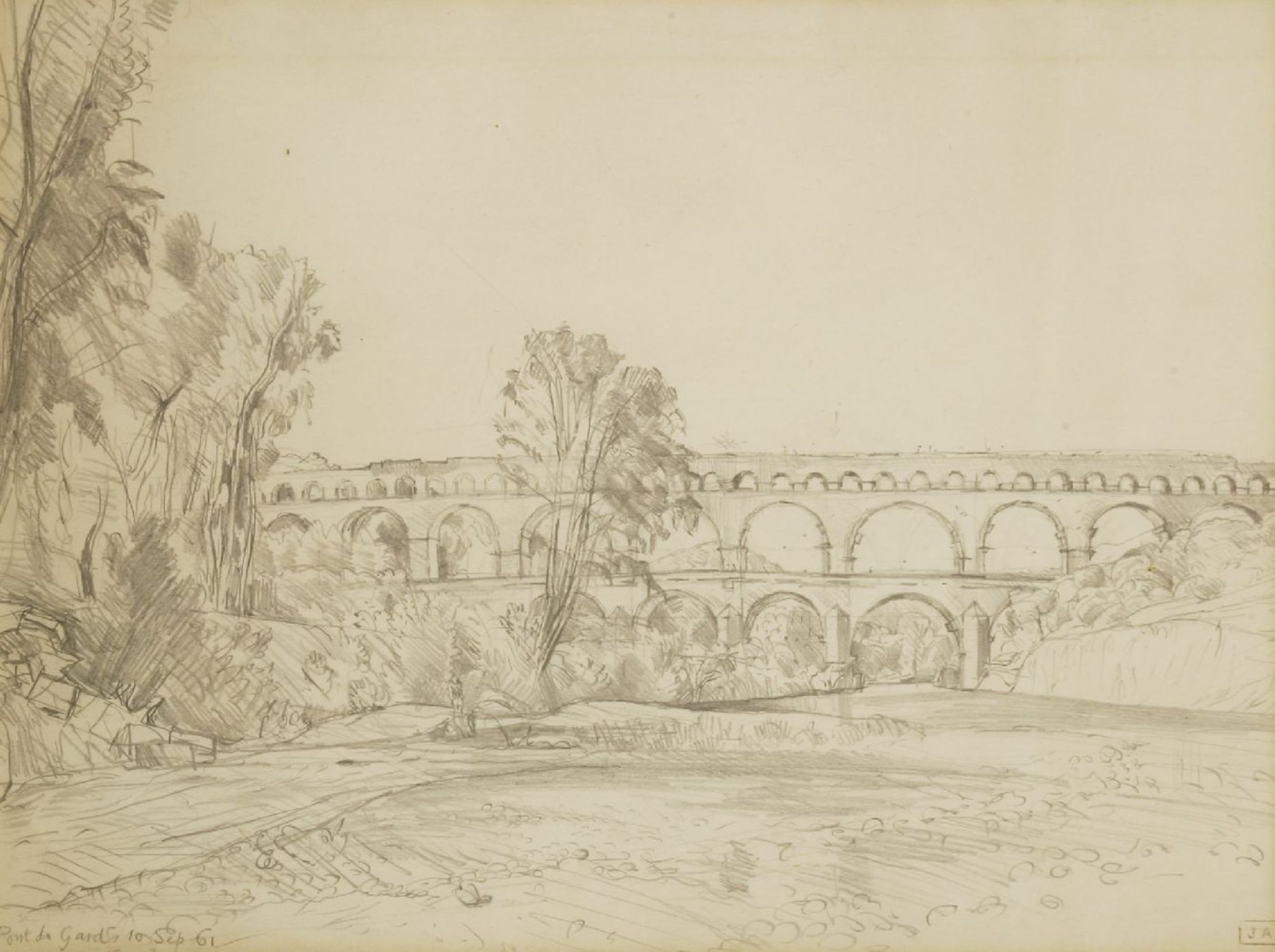 *John Aldridge RA (1905-1983) 'THE PONT DU GARD' Stamped with initials, inscribed with title and