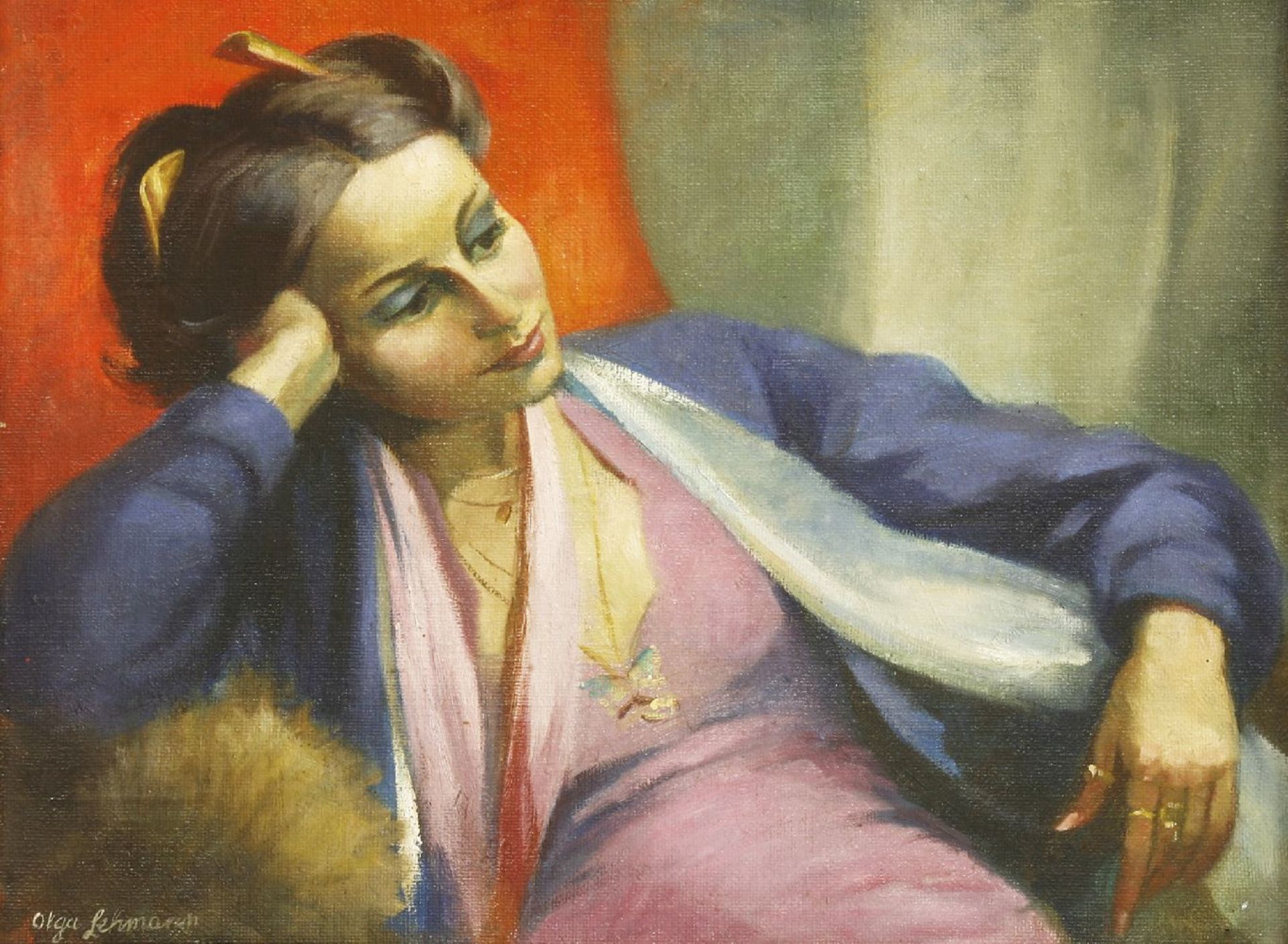 *Olga Lehmann (1912-2001)ISRAELI GIRL Signed l.l., oil on canvas laid down on board46 x 61cm*