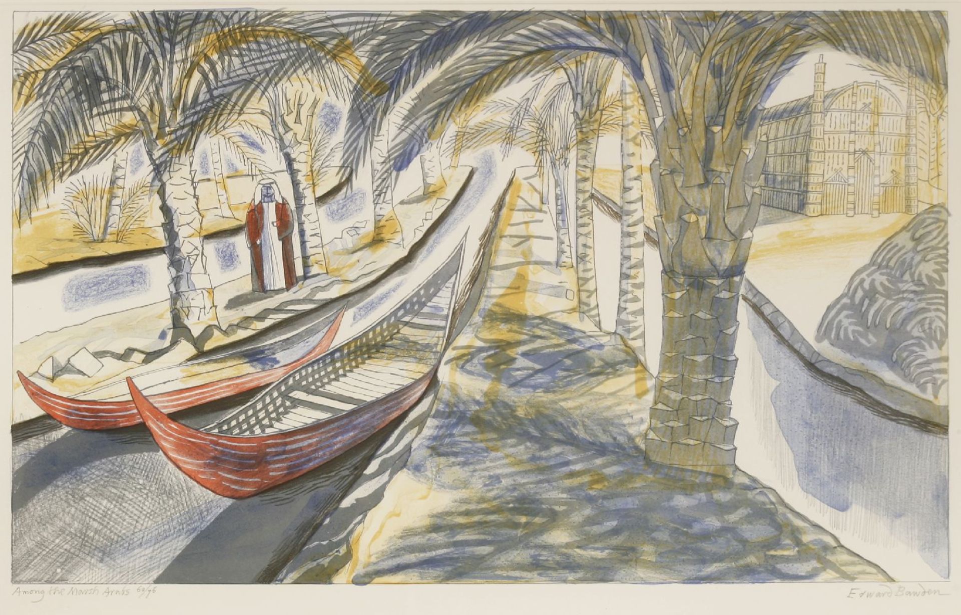 *Edward Bawden RA (1903-1989)'AMONG THE MARSH ARABS'Colour lithograph, signed, inscribed with