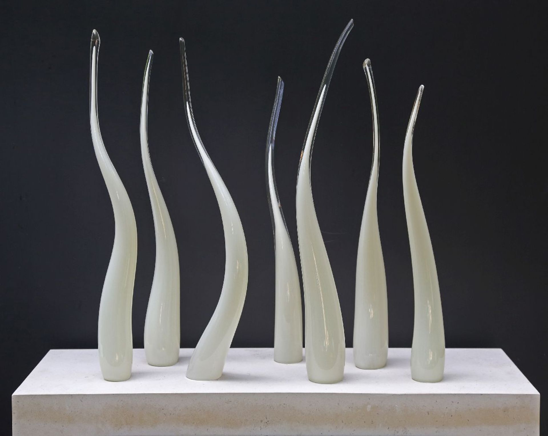 *Charlie Macpherson (contemporary)SWAYGlass on limestone base, unique90cm wide, 30cm deep, 72cm