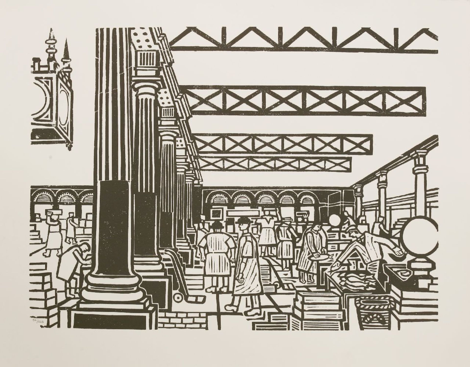 *After Edward Bawden RA (1903-1989)BILLINGSGATE FISH MARKETLithograph, 2009, numbered 34/225 in