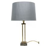 A French neo-classical table lamp, with brass cluster column support on square base