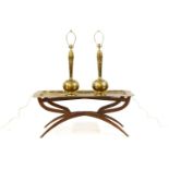 A pair of Persian style brass table lamps, together with a brass topped table
