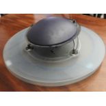 A 20th century blue glass hanging disc three light ceiling light, 60cm diameter