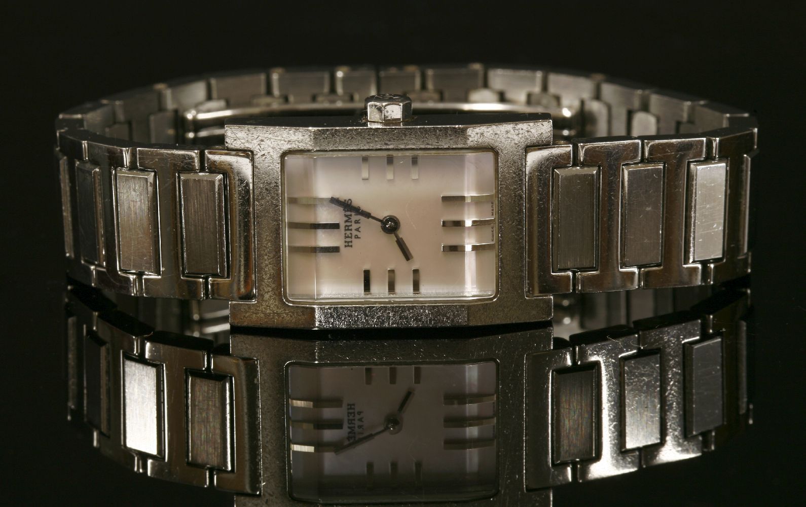 A ladies' stainless steel Hermes Tandem Quartz bracelet watch,model no. TA1.210. Rectangular