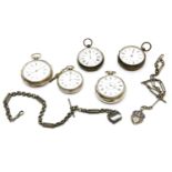 Five silver cased pocket watches, including a chronometer by Fattorini & Sons, Bradford, and two