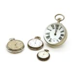 A brass cased 'Bull's eye' form desk clock, together with a silver pocket watch, a silver plated