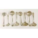 A mixed lot of silver sifter spoons and ladles, various makers including Richard Crossley, 1780's