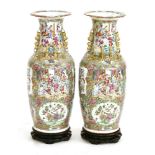 A pair of Chinese famille rose vases, 19th century, each with a lobed flared mouth, the body painted