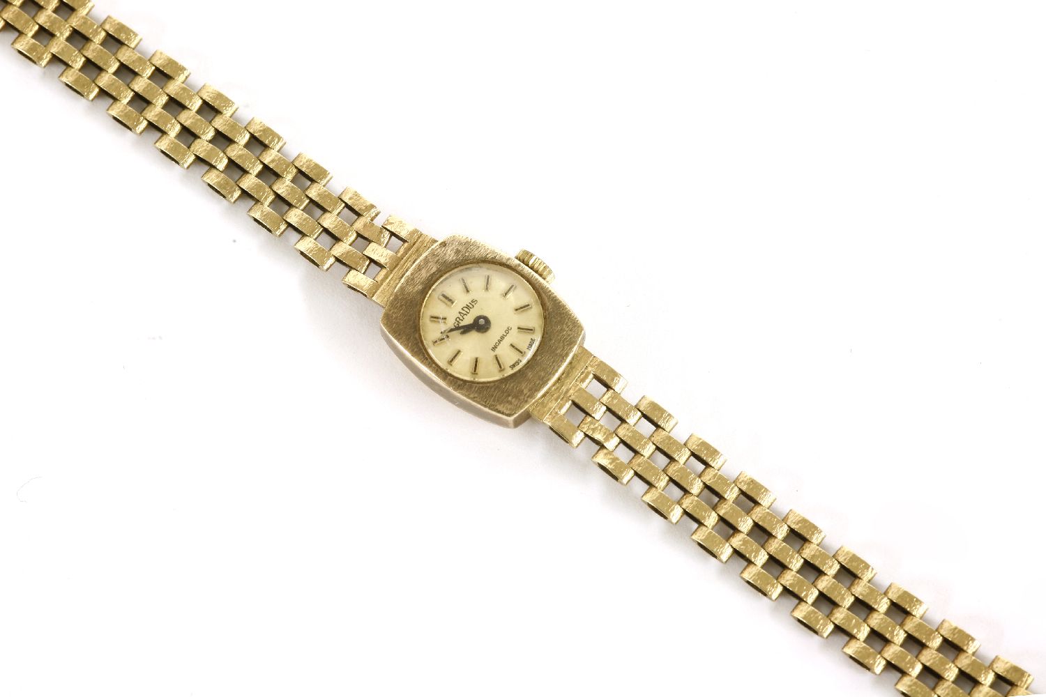 A ladies 9ct gold Gradus mechanical bracelet watch, with brick link bracelet, 14.69g