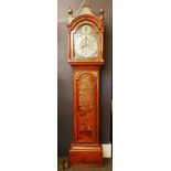 An 18th century red lacquered longcase clock, the arched brass dial inscribed Giffin Rayment,