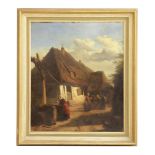 19th century continental schoolA WOMAN AT A WELL, COTTAGE TO BACKGROUNDOil on panel49 x 41.5cm