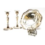 A quantity of silver plated items, to include candlesticks, cutlery and serving dishes etc