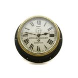 A H Williamson Ltd brass cased ships clock, the circular white dial with roman numerals, 28cm