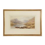 19th century English SchoolMOUNTAINOUS LAKE SCENE, FIGURES TO FOREGROUNDWatercolour23 x 43 cm