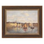 HertzFRENCH PORT WITH BOATSSigned, oil on canvas,and another (2)