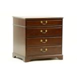 A mahogany filing veneered two drawer cabinet, the top with leather inset, 76cm wide, 61cm deep,