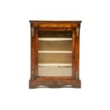 A Victorian inlaid walnut pier cabinet, with single glazed door, and on shaped plinth base, 80cm