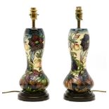 A pair of modern Moorcroft vase table lamps, vases 31cm