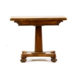 A Victorian rosewood card table with column and platform base, 92cm wide, 45cm deep, 73cm high