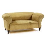 A Victorian drop-end Chesterfield settee, on ring turned feet, 167cm wide, 88cm deep, 77cm high