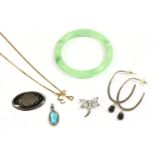 A collection of costume jewellery, together with a green glass bangle, an Yves Saint Laurent