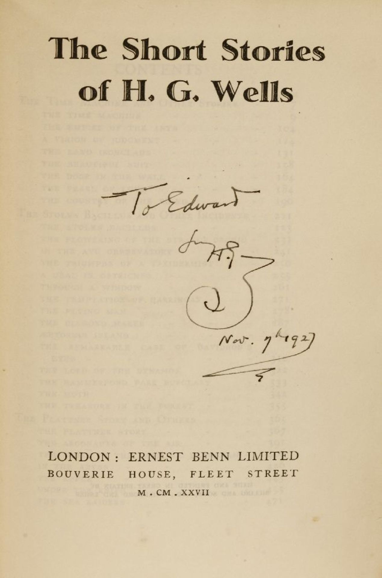 NINE works by H. G. WELLS, All Inscribed And Signed to the same family: 1- Marriage. W. Collins - Image 11 of 13